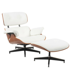 Πολυθρόνα Relax ArteLibre MIREN Με Υποπόδιο Λευκό/Καφέ Ξύλο/PU 82x92x78cm