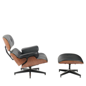 Πολυθρόνα Relax ArteLibre MIREN Με Υποπόδιο Μαύρο/Καφέ Ξύλο/PU 82x92x78cm - Image 2