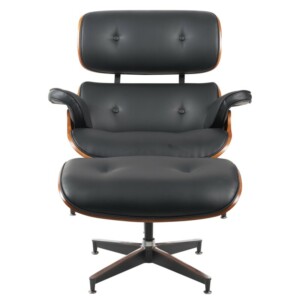 Πολυθρόνα Relax ArteLibre MIREN Με Υποπόδιο Μαύρο/Καφέ Ξύλο/PU 82x92x78cm - Image 4