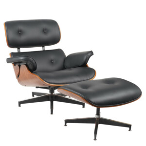 Πολυθρόνα Relax ArteLibre MIREN Με Υποπόδιο Μαύρο/Καφέ Ξύλο/PU 82x92x78cm