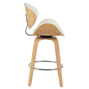 Σκαμπό Bar ArteLibre LYRIAN Λευκό/Φυσικό Ξύλο/PU 52x55x107cm - Image 2