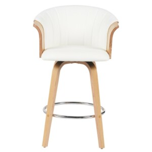 Σκαμπό Bar ArteLibre CASSIAN Λευκό/Φυσικό Ξύλο/PU 50x50x103cm - Image 5