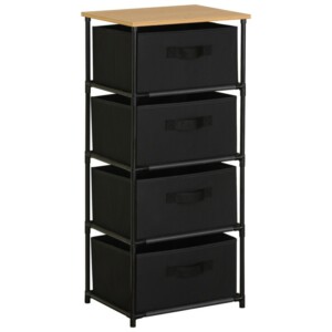 Συρταριέρα ArteLibre MIFUNE Με 4 Συρτάρια Μαύρο/Δρυς Μέταλλο/Non-Woven/Μοριοσανίδα 40x30x89cm