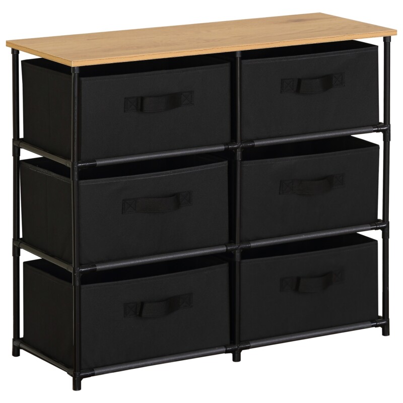 Συρταριέρα ArteLibre SOREN Με 6 Συρτάρια Μαύρο/Δρυς Μέταλλο/Non-Woven/Μοριοσανίδα 76x30x68cm