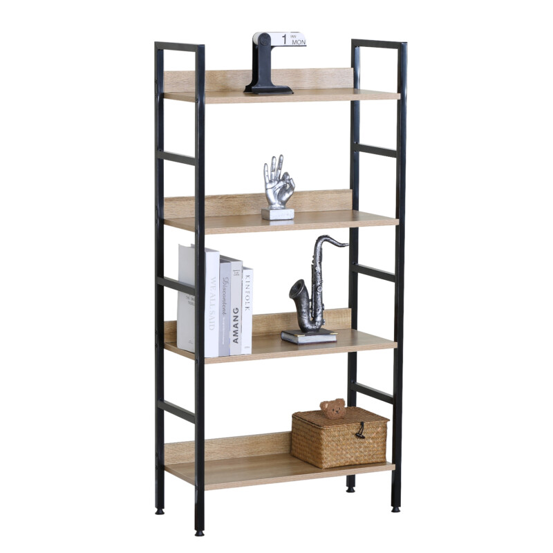 Ραφιέρα ArteLibre TYNDALL Με 4 Ράφια 60X27.6X126cm Δρυς/Μαύρο Μοριοσανίδα/Μέταλλο