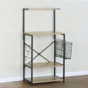 Ραφιέρα Κουζίνας ArteLibre GRANTHAM Δρυς/Μαύρο Μοριοσανίδα/Μέταλλο 60x40x123cm - Image 2