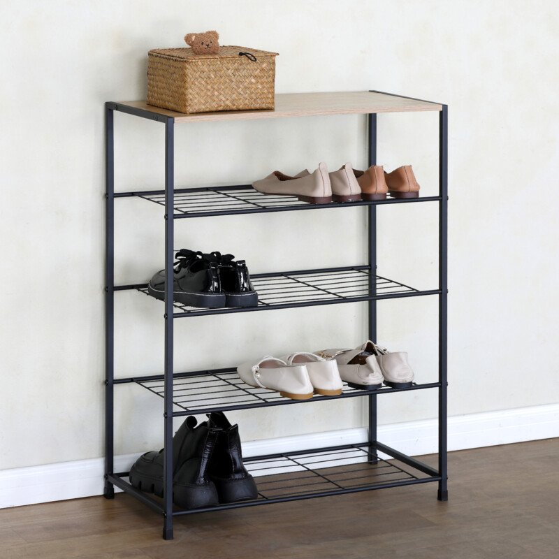 Παπουτσοθήκη ArteLibre KINGSWELL Δρυς/Μαύρο Μοριοσανίδα/Μέταλλο 63x30x83cm