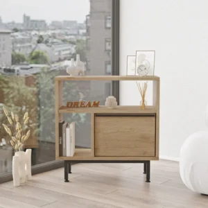 Βοηθητικό Τραπεζάκι ArteLibre SHALDON Φυσικό Μοριοσανίδα/Μέταλλο 60x25.5x60cm - Image 3