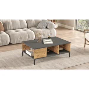 Τραπεζάκι Σαλονιού ArteLibre ANGEL Πεύκο/Ανθρακί Μοριοσανίδα/Μέταλλο 90x60x33.1cm - Image 4