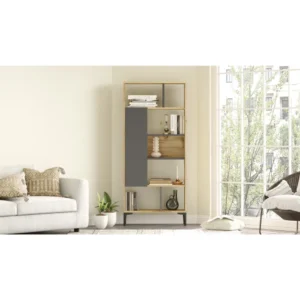 Βιβλιοθήκη ArteLibre BARNHILL Φυσικό/Ανθρακί Μοριοσανίδα/Πλαστικό 72x25x163.3cm - Image 4