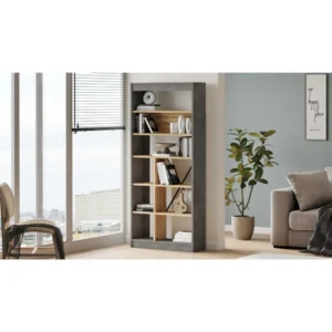 Βιβλιοθήκη ArteLibre BELVEDERE Γκρι Με Εφέ Τσιμέντο/Φυσικό Μοριοσανίδα 75.6x25x170cm - Image 4