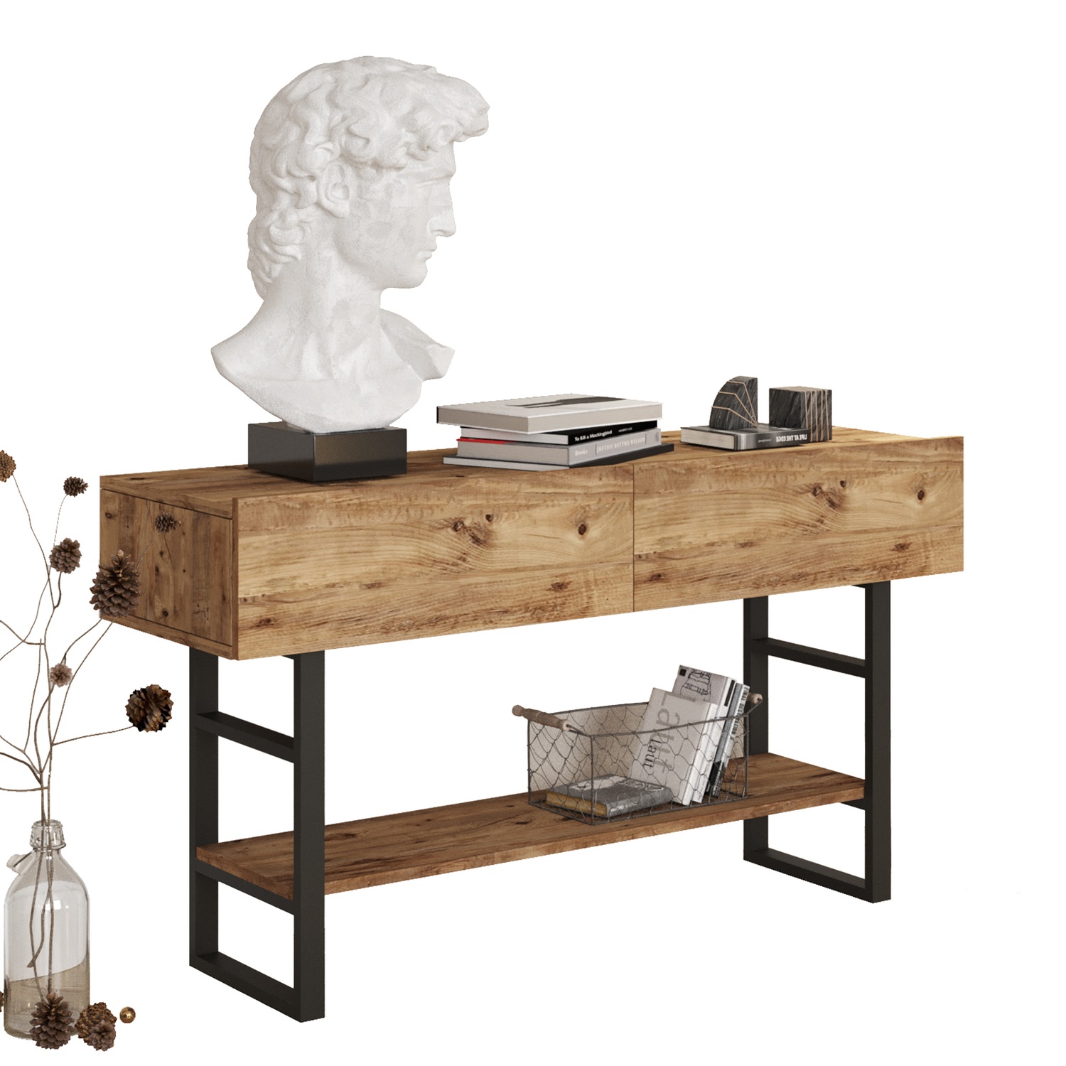 Κονσόλα ArteLibre BICKLEY Πεύκο/Μαύρο Μοριοσανίδα/Μέταλλο 139x75.7x43cm Κονσόλα ArteLibre BICKLEY Πεύκο/Μαύρο Μοριοσανίδα/Μέταλλο 139x75.7x43cm