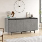 Μπουφές ArteLibre BRENTFORD Γκρι Με Εφέ Τσιμέντο/Μαύρο Μοριοσανίδα/Μέταλλο 160x44.5x75.6cm - Image 2