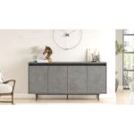 Μπουφές ArteLibre BRENTFORD Γκρι Με Εφέ Τσιμέντο/Μαύρο Μοριοσανίδα/Μέταλλο 160x44.5x75.6cm - Image 4