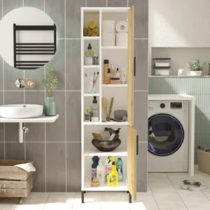 Ντουλάπι Μπάνιου ArteLibre CRANHAM Λευκό/Φυσικό Μοριοσανίδα/Μέταλλο 45.4x35.5x173.6cm - Image 3