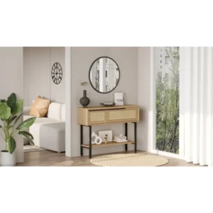 Κονσόλα ArteLibre FULHAM Φυσικό/Μαύρο Μοριοσανίδα/Μέταλλο 29.5x100x76cm - Image 4