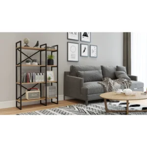 Βιβλιοθήκη ArteLibre LOTHIAN Πεύκο/Μαύρο Μοριοσανίδα/Μέταλλο 87.5x30x138cm - Image 4