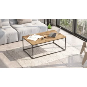 Τραπεζάκι Σαλονιού ArteLibre RENFREW Πεύκο/Ανθρακί Μοριοσανίδα/Μέταλλο 100x60x40cm - Image 4