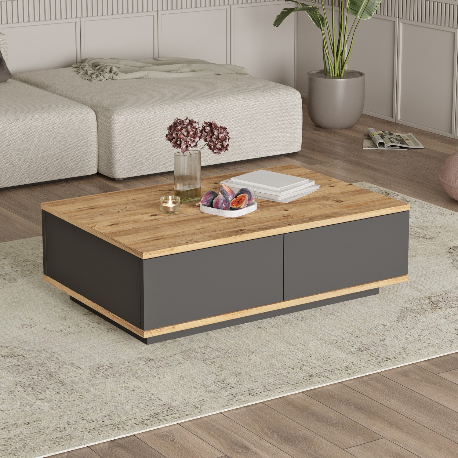 Τραπεζάκι Σαλονιού ArteLibre CLACK Πεύκο/Ανθρακί Μοριοσανίδα/Μελαμίνη 90x60x28.6cm Τραπεζάκι Σαλονιού ArteLibre CLACK Πεύκο/Ανθρακί Μοριοσανίδα/Μελαμίνη 90x60x28.6cm