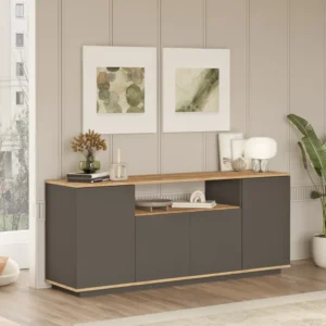 Μπουφές ArteLibre CLACK Ανθρακί/Πεύκο Μοριοσανίδα/Μελαμίνη 180x44.5x75cm - Image 2