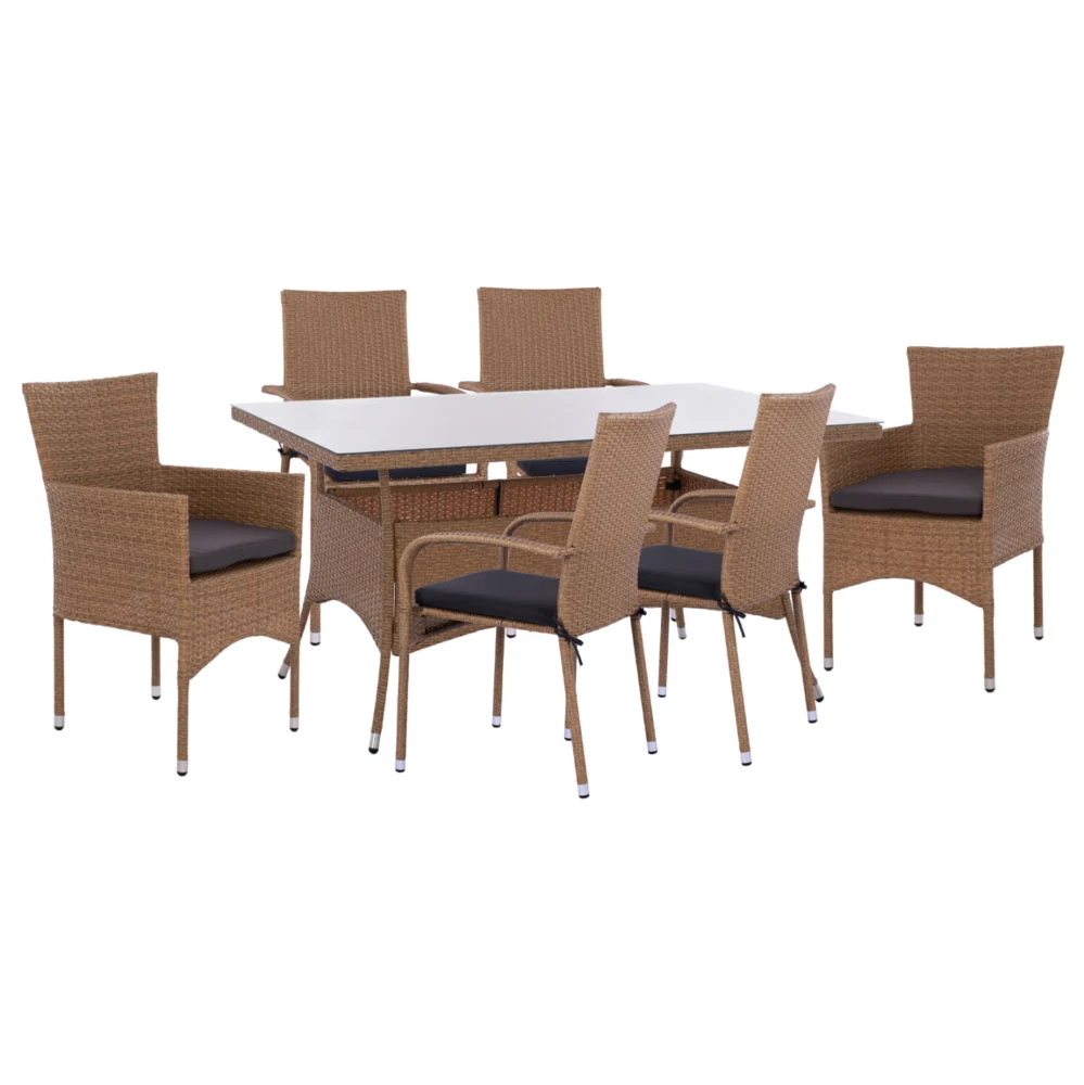 ΣΕΤ ΤΡΑΠΕΖΑΡΙΑΣ 7ΤΜΧ ΤΡΑΠ. 150Χ90 & 6 ΠΟΛΥΘΡΟΝΕΣ WICKER RATTAN ΜΠΕΖ ΚΑΦΕ HM11715.02 ΣΕΤ ΤΡΑΠΕΖΑΡΙΑΣ 7ΤΜΧ ΤΡΑΠ. 150Χ90 & 6 ΠΟΛΥΘΡΟΝΕΣ WICKER RATTAN ΜΠΕΖ ΚΑΦΕ HM11715.02 - Image 1