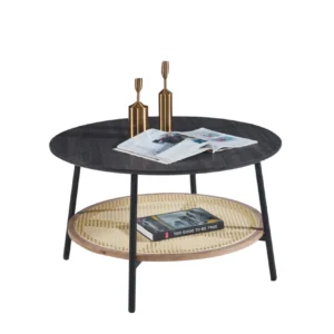 ΤΡΑΠΕΖΙ ΣΑΛΟΝΙΟΥ SEWELL HM18033 MDF ΣΕ ZEBRANO-ΜΕΤΑΛΛΙΚΑ ΠΟΔΙΑ-WICKER Φ80x46,5Υεκ.