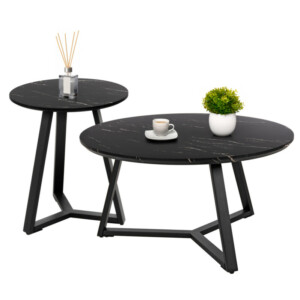 ΣΕΤ 2ΤΜΧ ΤΡΑΠΕΖΙΑ ΣΑΛΟΝΙΟΥ ROCKET HM21090 MDF ΜΑΥΡΟ ΜΑΡΜΑΡΟ Φ80εκ & Φ45εκ