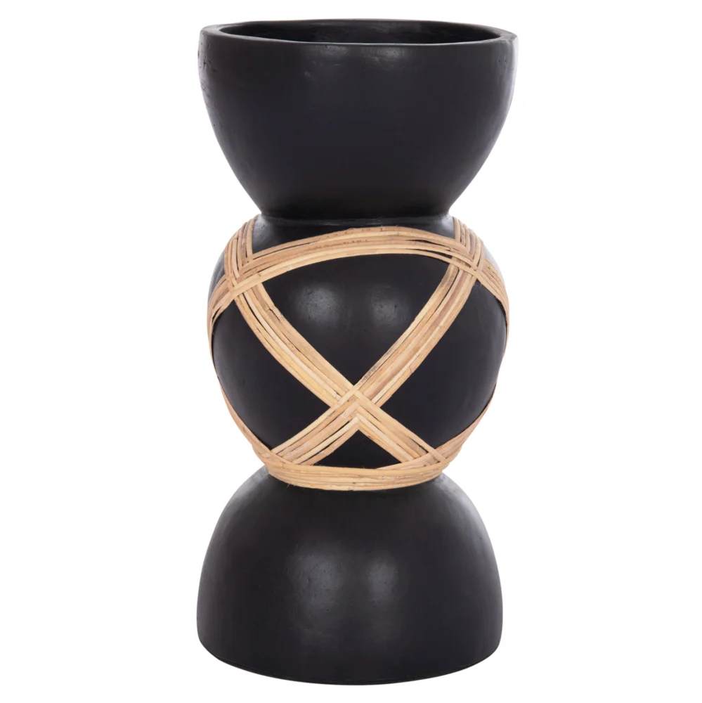 ΔΙΑΚΟΣΜΗΤΙΚΟ ΒΑΖΟ ΔΑΠΕΔΟΥ MAYNARD HM4672.01L FIBER CEMENT ΜΑΥΡΟ-RATTAN Φ32x62.5Υεκ ΔΙΑΚΟΣΜΗΤΙΚΟ ΒΑΖΟ ΔΑΠΕΔΟΥ MAYNARD HM4672.01L TERRACOTTA ΜΑΥΡΟ-RATTAN Φ32x62.5Υεκ - Image 1