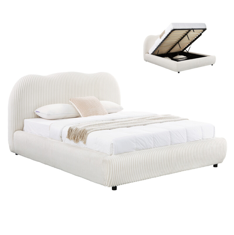 ΚΡΕΒΑΤΙ ΜΕ ΑΠΟΘ.ΧΩΡΟ KALLY HM729.03 ΜΠΕΖ FAUX FUR ΥΦΑΣΜΑ--ΓΙΑ ΣΤΡΩΜΑ 160x200εκ