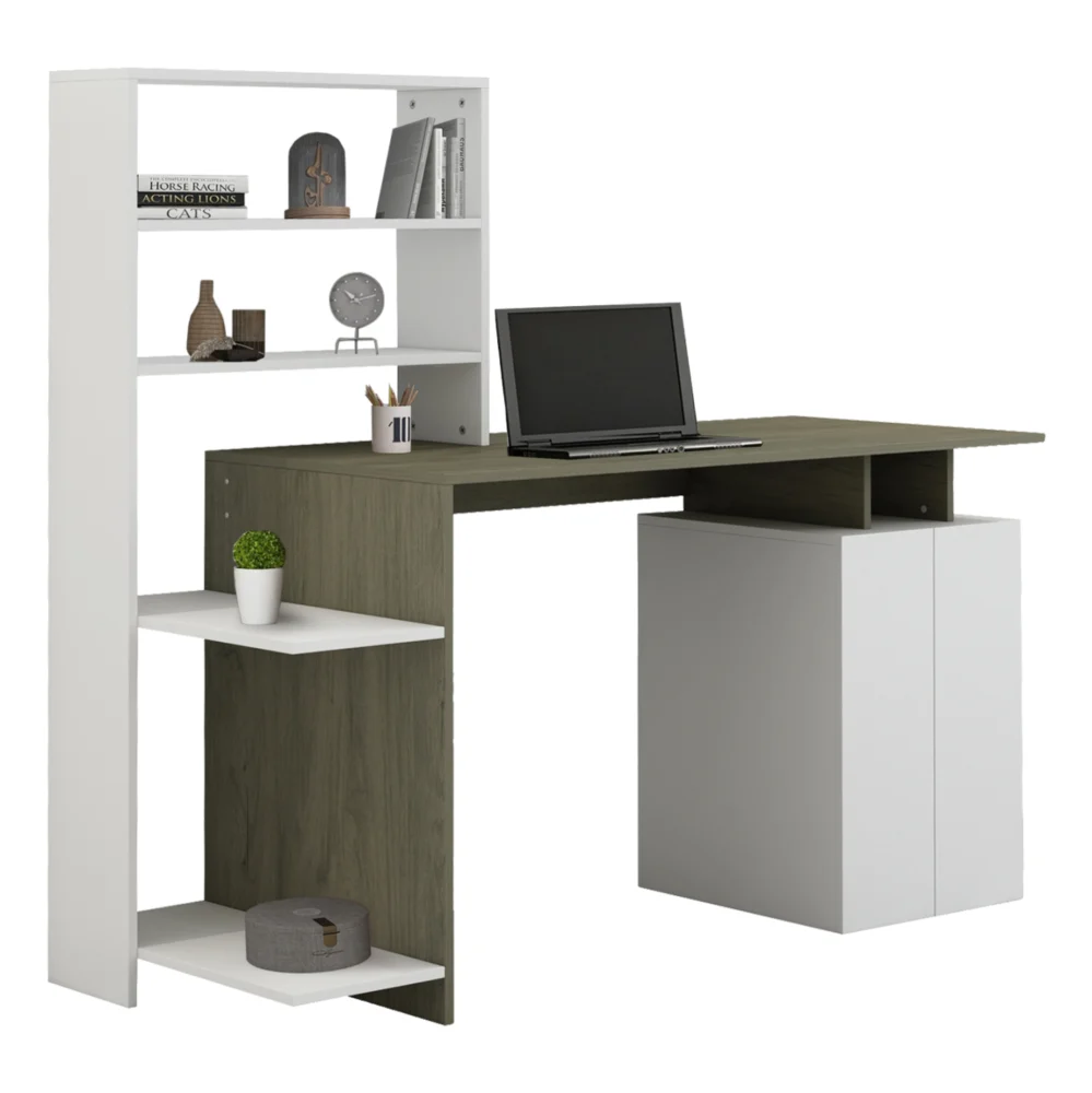 ΓΡΑΦΕΙΟ ΜΕ ΒΙΒΛΙΟΘΗΚΗ ROCHELL ΜΕΛΑΜΙΝΗ OLIVE GREY ΛΕΥΚΟ 146 ΓΡΑΦΕΙΟ ΜΕ ΒΙΒΛΙΟΘΗΚΗ ROCHELL ΜΕΛΑΜΙΝΗ OLIVE GREY ΛΕΥΚΟ 146,3x55x128,8Υεκ.HM8886.11 - Image 1