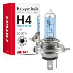 Amio - Λάμπα Τύπου H4 Αλογόνου Τάση Λειτουργίας 12V Απόδοση 60/55W Τύπος Βάσης P43t SUPERWHITE για Φώτα Αυτοκινήτου – 1 τεμ. (01269/AM) 01269