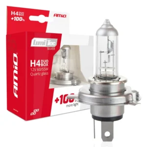 H4 12V 60/55W P43t LUMITEC SILVER ΑΛΟΓΟΝΟΥ +100% UP TO 25m AMIO - 2 ΤΕΜ. 01402