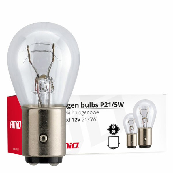 Amio – Λαμπτήρες Αλογόνου P21/5W BAY15d 12V 21/5W Διπολικοί για Φώτα Στοπ και Θέσης Αυτοκινήτου – Κουτί 10 Τεμ. (01488/AM) 01488