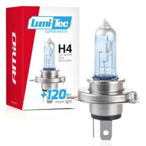 Amio - Λάμπα H4 βάση P43t τάση λειτουργίας 12V απόδοσης 60/55W τύπου Lumitec Superwhite +120% για Επιβατικά Αυτοκίνητα - 1 τεμ. (02137/AM) 02137