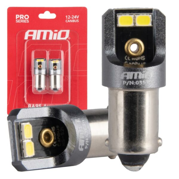 Amio - ΛΑΜΠΑΚΙΑ T4W BA9s 12/24V 6.000K 4xSMD LED CAN-BUS ΛΕΥΚΟ 2016 PRO SERIES - 2 Τεμ. (03579/AM) 03579