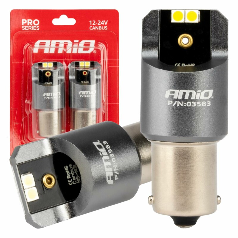 ΛΑΜΠΕΣ LED CAN-BUS P21W BA15S 12/24V 6.000K 4xSMD ΛΕΥΚΟ PRO SERIES AMIO - 2 ΤΕΜ. 03583