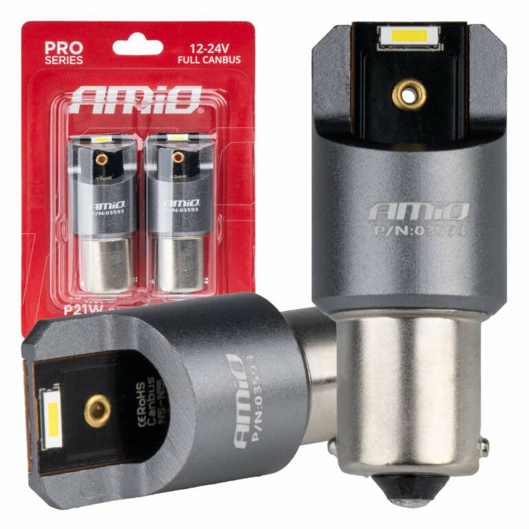 ΛΑΜΠΕΣ LED CAN-BUS P21W BA15S 12/24V 6.000K 2xSMD ΛΕΥΚΟ PRO SERIES AMIO - 2 ΤΕΜ. ΛΑΜΠΕΣ LED CAN-BUS P21W BA15S 12/24V 6.000K 2xSMD ΛΕΥΚΟ PRO SERIES AMIO - 2 ΤΕΜ. 03593 - Image 1