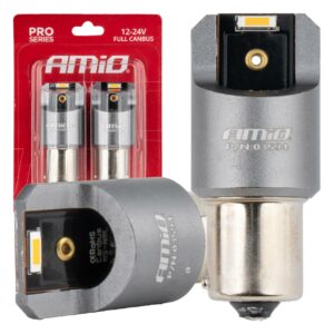 Amio - ΛΑΜΠΑΚΙΑ PY21W BAU15s 12/24V 6.000K 2xSMD LED FULL CAN-BUS ΠΟΡΤΟΚΑΛΙ PRO SERIES - 2 Τεμ. (03594/AM) 03594