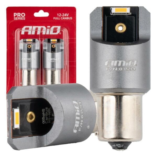 Amio - ΛΑΜΠΑΚΙΑ PY21W BAU15s 12/24V 6.000K 2xSMD LED FULL CAN-BUS ΠΟΡΤΟΚΑΛΙ PRO SERIES - 2 Τεμ. (03594/AM) 03594