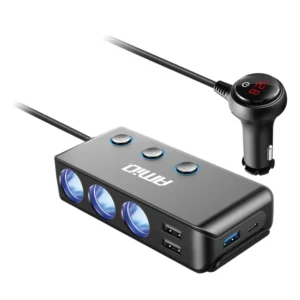 ΒΟΛΤΟΜΕΤΡΟ 12/24V 200W 5V  ΜΕ ΦΙΣ ΑΝΑΠΤΗΡΑ ΚΑΙ ΠΡΟΕΚΤΑΣΗ ΜΕ 3 ΥΠΟΔΟΧΕΣ ΦΙΣ ΑΝΑΠΤΗΡΑ+3xUSB-C+USB-C AMIO - 1 Τεμ. 03781