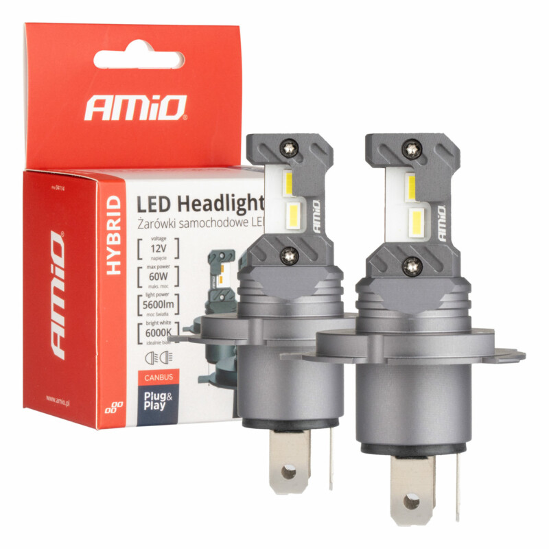 ΛΑΜΠΕΣ LED H4 12V 60W 6.000K 5.600lm +400% LED CAN-BUS HYBRID SERIES AMIO - 2 ΤΕΜ. 04114