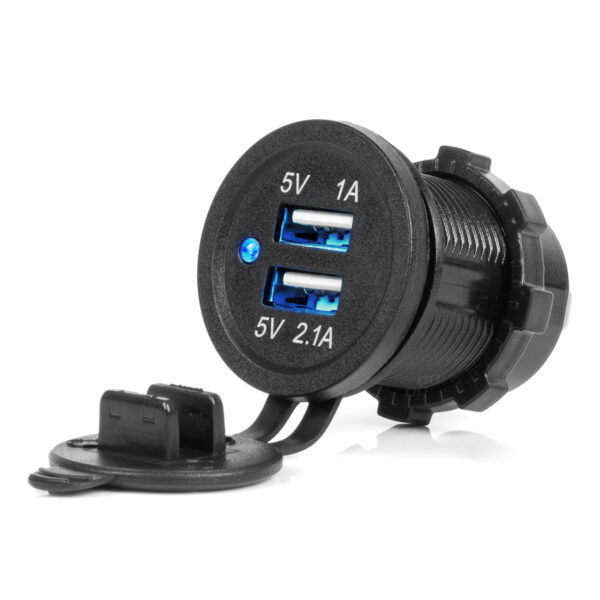 Amio - ΠΡΙΖΑ ΜΕ 2 ΘΥΡΕΣ USB ΚΑΙ ΚΑΠΑΚΙ ΜΑΥΡΗ 12/24V 3.1A ΑΔΙΑΒΡΟΧΗ ΜΕ ΜΠΛΕ LED ΦΩΣ ΕΝΔΕΙΞΗΣ - 1 ΤΕΜ. (04216/AM) 04216