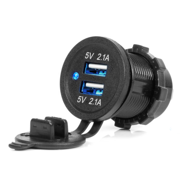 Amio - ΠΡΙΖΑ ΜΕ 2 ΘΥΡΕΣ USB ΚΑΙ ΚΑΠΑΚΙ ΜΑΥΡΗ 12/24V 4.2A ΑΔΙΑΒΡΟΧΗ ΜΕ ΜΠΛΕ LED ΦΩΣ ΕΝΔΕΙΞΗΣ - 1 ΤΕΜ. (04217/AM) 04217