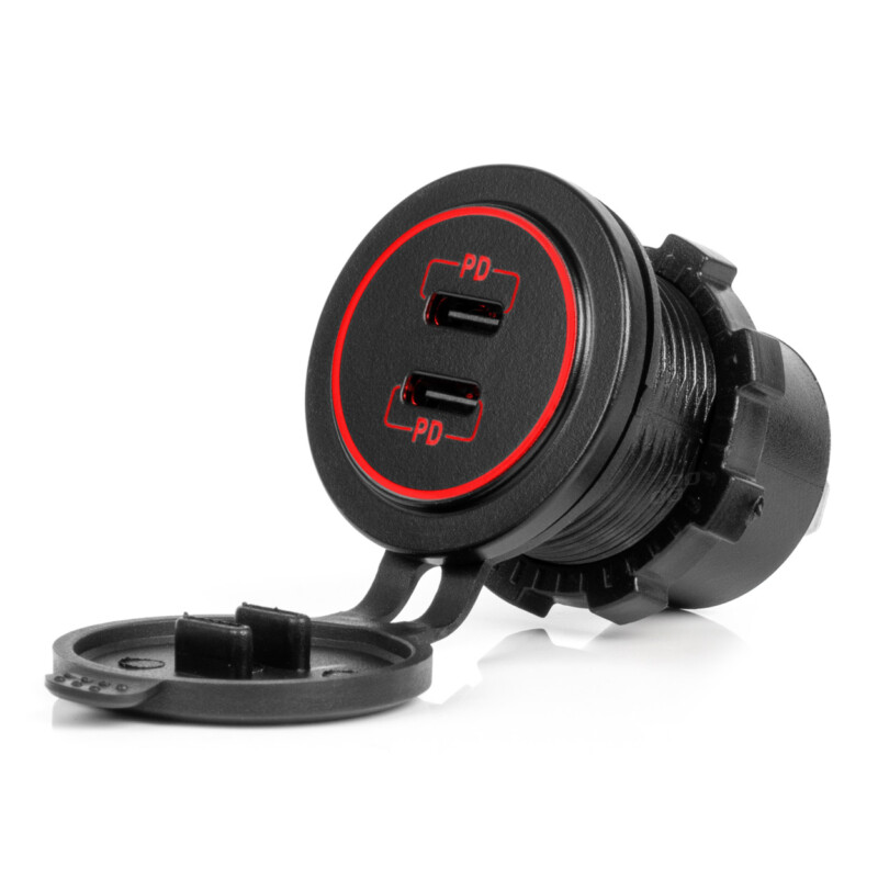 ΠΡΙΖΑ ΜΕ 2 ΘΥΡΕΣ USB-C ΚΑΙ ΚΑΠΑΚΙ 12/24V ΑΔΙΑΒΡΟΧΗ ΜΕ ΚΟΚΚΙΝΟ LED ΦΩΣ ΜΑΥΡΗ ΑΜΙΟ - 1 τεμ. 04223