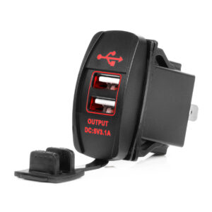 Amio - Πρίζα με 2 Θύρες USB και Καπάκι 12/24V Αδιάβροχη Μακρόστενο Σχήμα με Κόκκινο LED Φως Μαύρη - 1 τεμ. (04228/AM) 04228