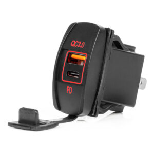 Amio - ΠΡΙΖΑ ΜΕ 2 ΘΥΡΕΣ-USB & USB-C ΚΑΙ ΚΑΠΑΚΙ 12/24V QUICK CHARGE 3.0 ΑΔΙΑΒΡΟΧΗ ΜΑΚΡΟΣΤΕΝΟ ΣΧΗΜΑ ΜΑΥΡΗ - 1 Τεμ. (04229/AM) 04229