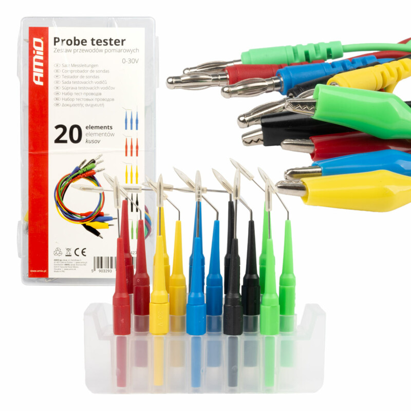 ΔΟΚΙΜΑΣΤΙΚΑ ΚΑΛΩΔΙΑ (ΤΕΣΤΕΡ) ΜΕ ΔΟΚΙΜΑΣΤΙΚΕΣ ΜΥΤΕΣ/ΤΣΙΜΠΙΔΑΚΙΑ/ΑΚΡΟΔΕΚΤΕΣ (ΚΡΟΚΟΔΕΙΛΑΚΙΑ) ΑΜΙΟ -  20 ΤΕΜ. 04274