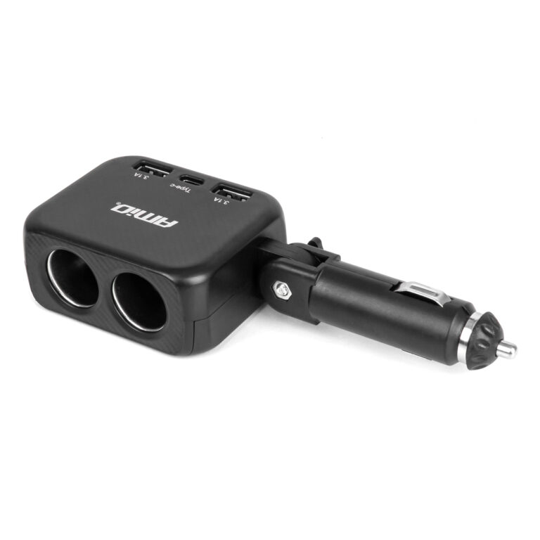 Amio - ΑΝΤΑΠΤΟΡΑΣ ΑΝΑΠΤΗΡΑ 12/24V 100W ΜΑΥΡΟΣ/2 ΘΕΣΕΙΣ/1xUSB-A+1xUSB-C/ΠΕΡΙΣΤΡΟΦΗ 180 ΜΟΙΡΩΝ - 1 ΤΕΜ. (04357/AM) 04357