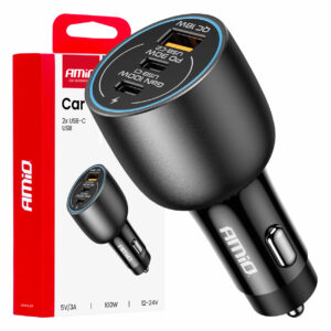 Amio - ΦΟΡΤΙΣΤΗΣ ΑΝΑΠΤΗΡΑ 12/24V ΜΕ 3 ΘΥΡΕΣ 2xUSB-C/1xUSB-A 95W 5V/3A ΤΑΧΕΙΑΣ ΦΟΡΤΙΣΗΣ ΑΛΟΥΜΙΝΙΟ/ΜΑΥΡΟΣ - 1 Τεμ. (04371/AM) 04371