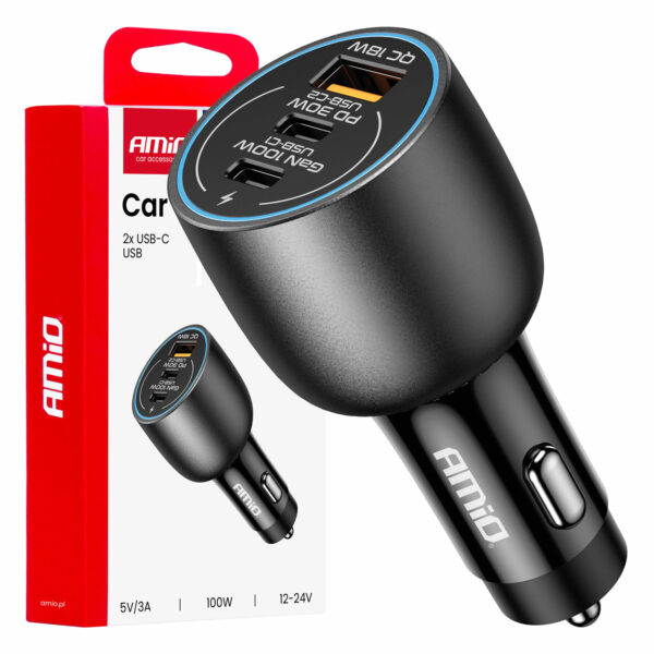 Amio - ΦΟΡΤΙΣΤΗΣ ΑΝΑΠΤΗΡΑ 12/24V ΜΕ 3 ΘΥΡΕΣ 2xUSB-C/1xUSB-A 95W 5V/3A ΤΑΧΕΙΑΣ ΦΟΡΤΙΣΗΣ ΑΛΟΥΜΙΝΙΟ/ΜΑΥΡΟΣ - 1 Τεμ. (04371/AM) 04371
